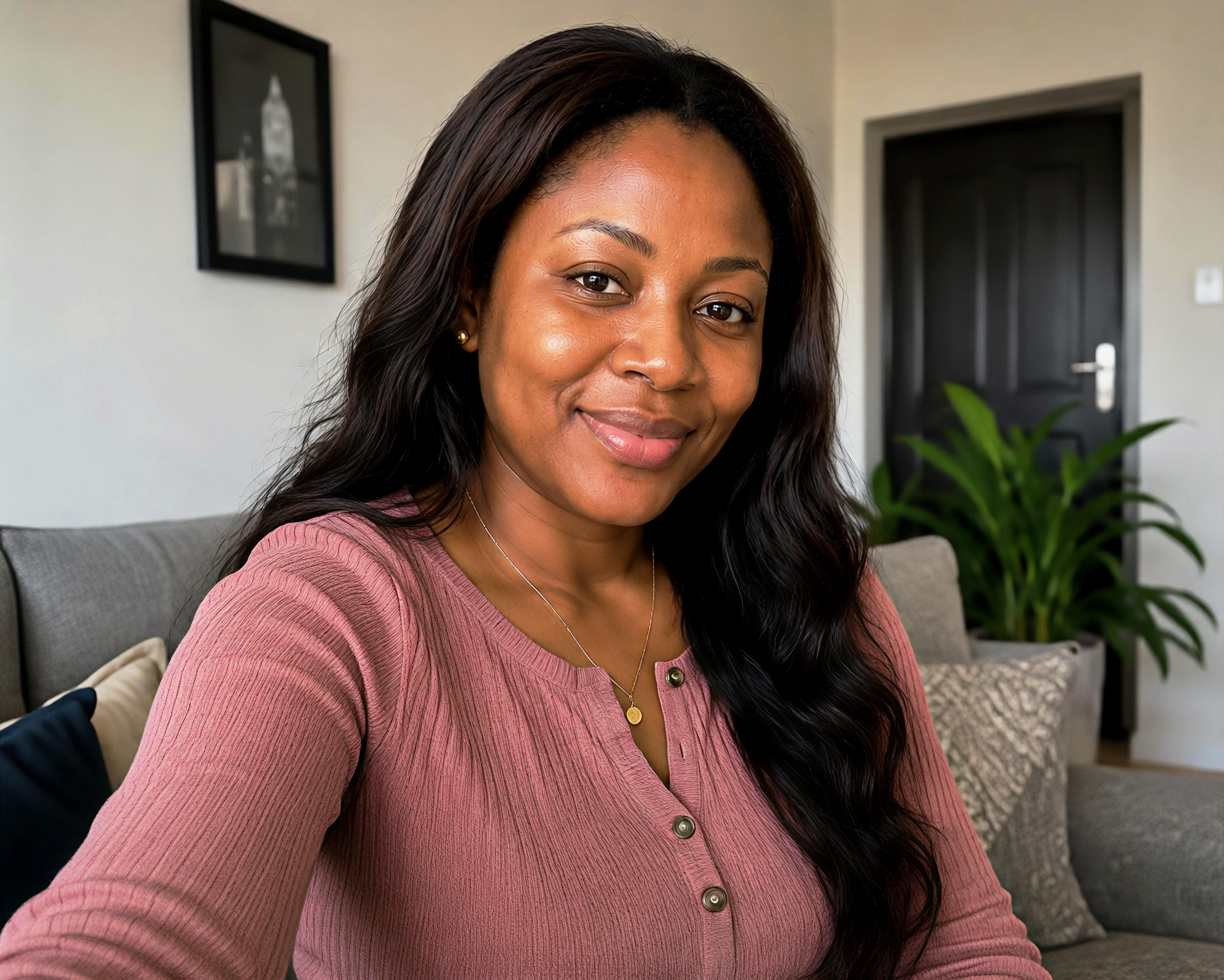 Nigerian mother reflecting on postpartum body confidence